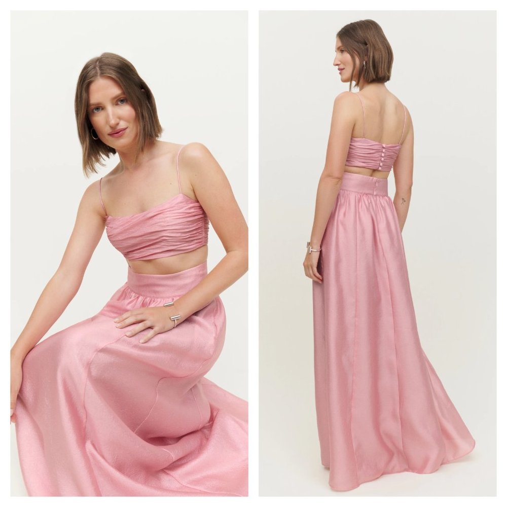 Reformation Carlow Two Piece Dress Crop Top Skirt Set Soft Pink 0